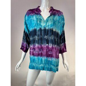 Vintage Indian Tropical Fashion Tie-Dye Tunic Top One Size 100% Rayon Embroidere